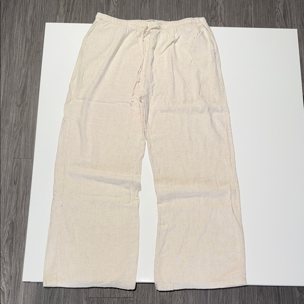 Indero Beige Linen-Blend Wide Leg Pants Sz XL